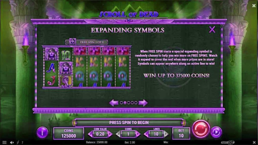 expanding symbols scroll of dead slotxoeasy